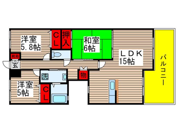 コルディアーレ西志津(3LDK/3階)の間取り写真