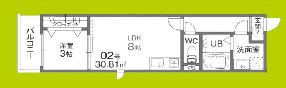 グローハイツ若江(1LDK/1階)の間取り写真