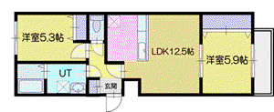 旭ヶ丘ヒルズ(2LDK/1階)の間取り写真