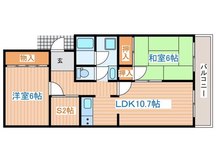 佐々木コーポ(2SLDK/2階)の間取り写真