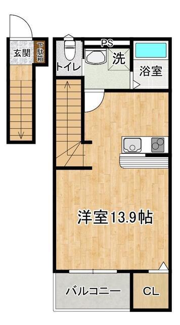 RAINBOW KAMIYOKOBA B(1K/2階)の間取り写真