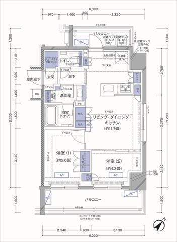ラティエラ横濱大通公園(2LDK/2階)の間取り写真