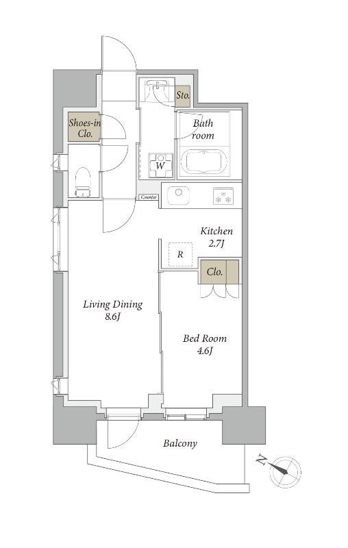 プライムメゾン用賀砧公園(1LDK/2階)の間取り写真