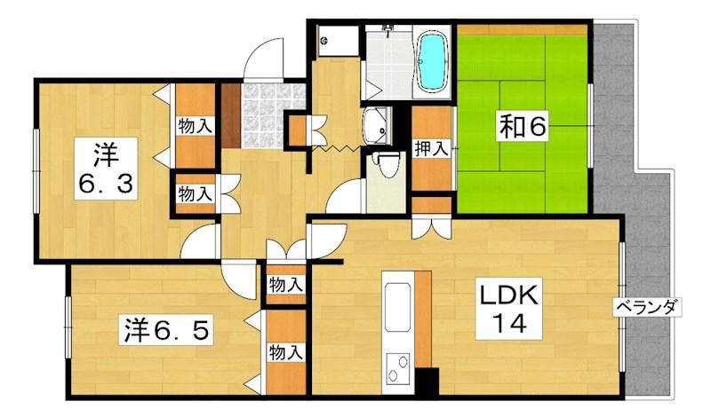 東香里野村マンション(3LDK/2階)の間取り写真