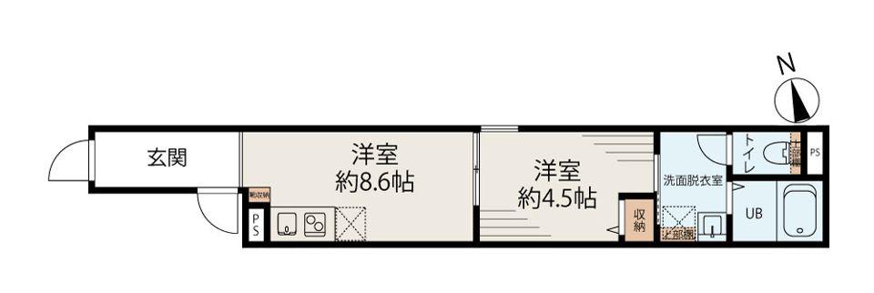 上野松が谷レジデンス(1LDK/4階)の間取り写真
