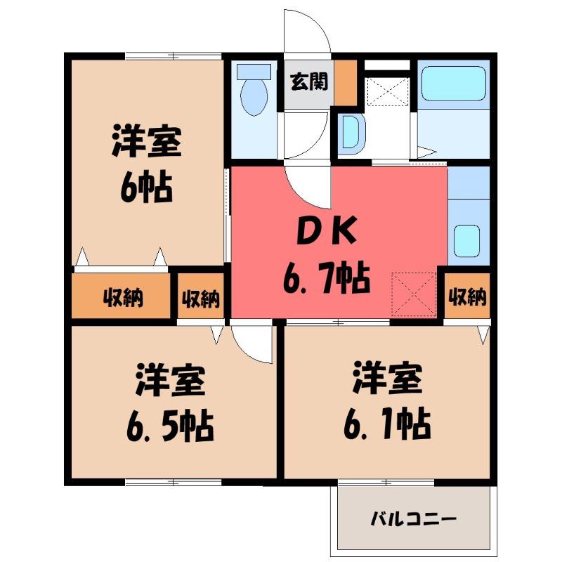 ツインヒルズA(3DK/1階)の間取り写真