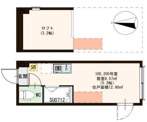 ハーモニーテラス氷川町(ワンルーム/2階)の間取り写真