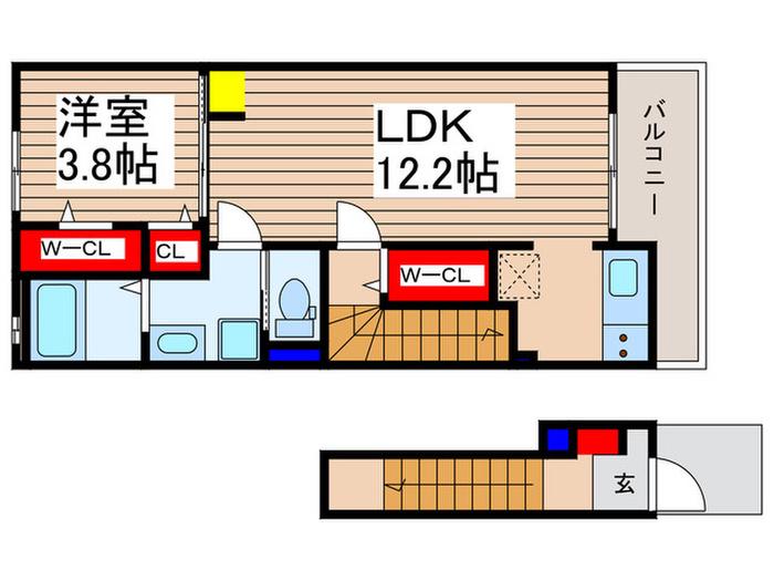 東武東上線 新河岸駅 徒歩18分 3階建 築3年(1LDK/2階)の間取り写真