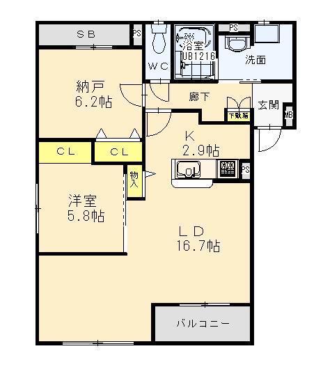 エスポワール(2LDK/1階)の間取り写真