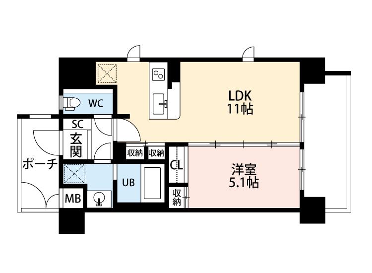 IDCランドセントラル梅田(1LDK/5階)の間取り写真