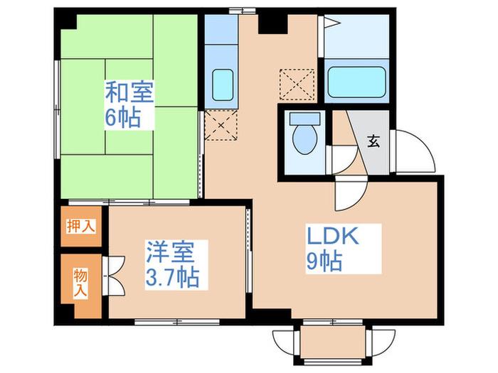 シャペル平岸(2LDK/1階)の間取り写真