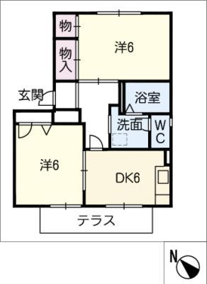 グリーンフィールドB棟(2DK/2階)の間取り写真