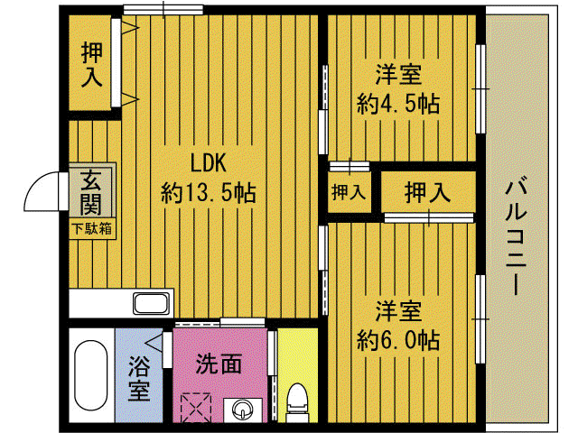 新湊ビル(2LDK/2階)の間取り写真