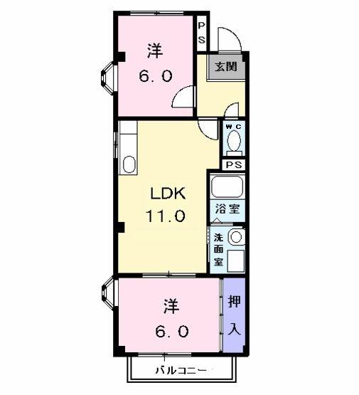プレシャスコートB(2LDK/1階)の間取り写真