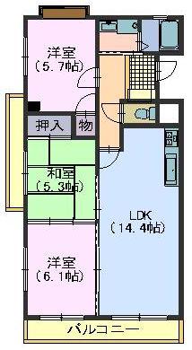 コスモII(3LDK/7階)の間取り写真