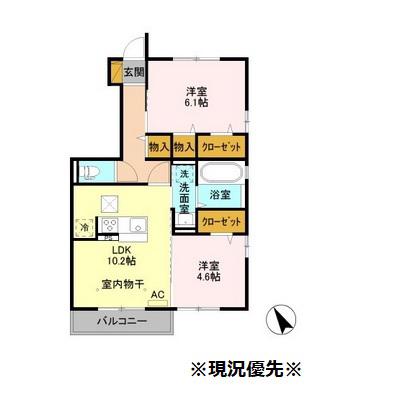 パーシモン三本柳(2LDK/1階)の間取り写真
