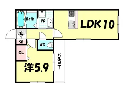 フルール花隈(1LDK/3階)の間取り写真