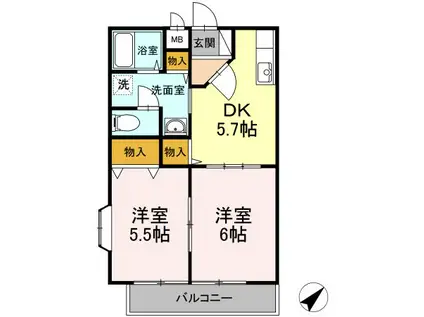 プレジデントタカヤ6 B棟(2DK/2階)の間取り写真