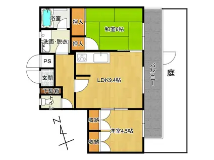 ライオンズマンション楠木103(2LDK/1階)の間取り写真