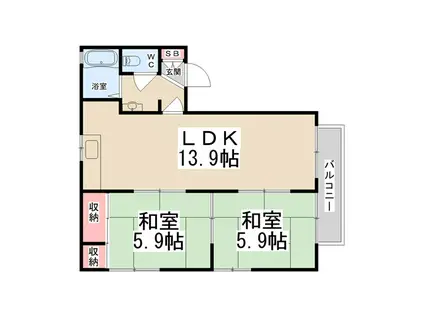 ディアス平野B棟(2LDK/1階)の間取り写真