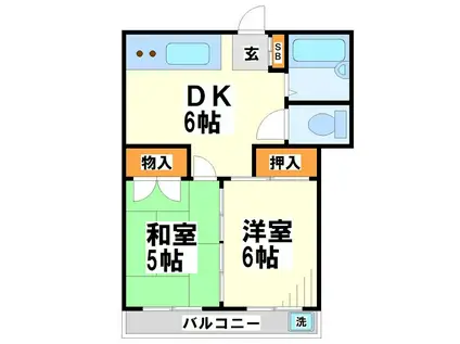 武蔵野コーポ(2DK/2階)の間取り写真