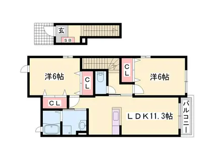 サンハイツIII(2LDK/2階)の間取り写真
