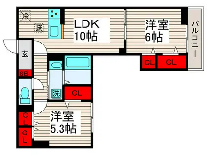 レクシア西新井(2LDK/1階)の間取り写真