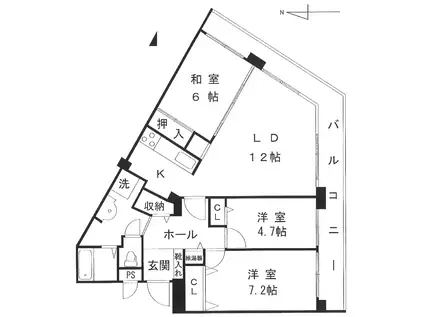 パークハイツ多摩川(3LDK/3階)の間取り写真