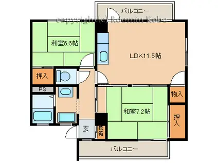 ピアシティ朝霧(2LDK/3階)の間取り写真