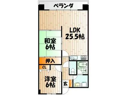 和布刈スカイマンションI(2LDK/7階)の間取り写真