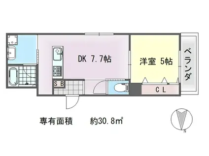 GARNET RESIDENCE聖護院ONE(1DK/3階)の間取り写真