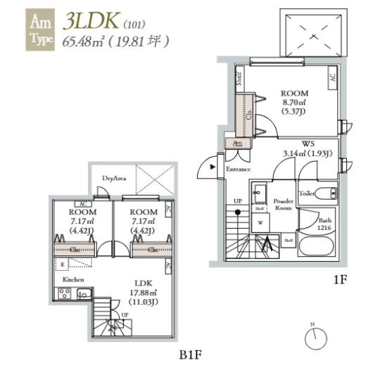 BLANCCOURT三軒茶屋 ブランコート三軒茶屋(3LDK/地下階)の間取り写真