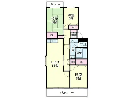 蜆塚ハイムB(3LDK/1階)の間取り写真