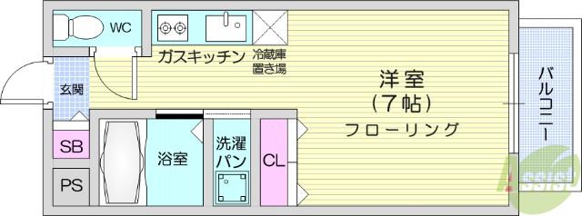 ノースエイト柏木(1K/1階)の間取り写真