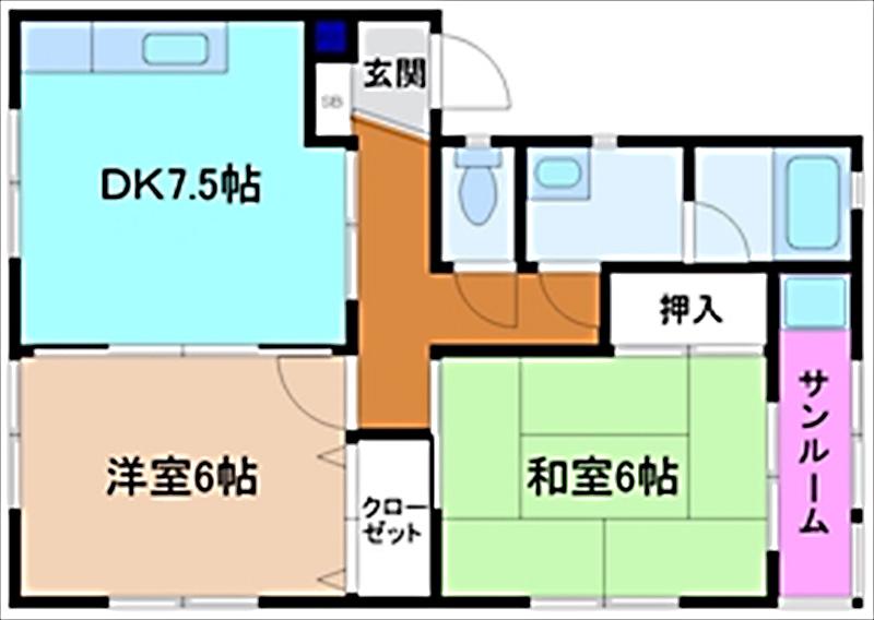 ファミリーハイツ21 B棟(2DK/2階)の間取り写真