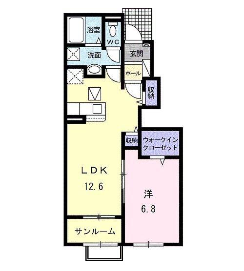 オーブ荒塚(1LDK/1階)の間取り写真
