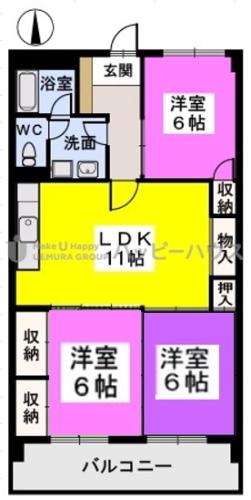 コーポ宮内(3LDK/4階)の間取り写真