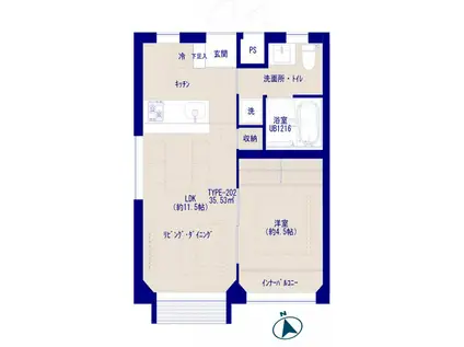 CASA CIELOMARE(1LDK/1階)の間取り写真