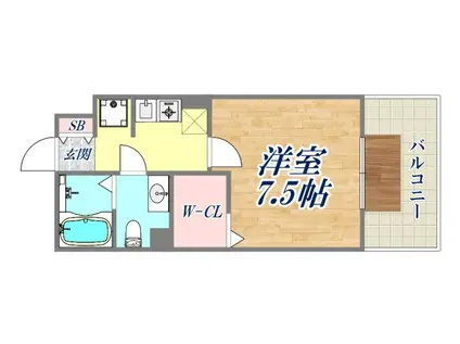 リバーハイツB棟(ワンルーム/2階)の間取り写真