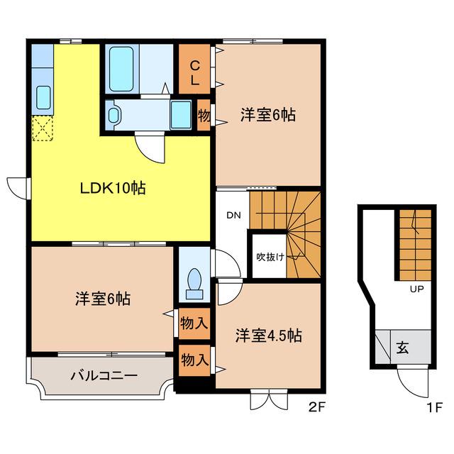 メゾンカスターナB(3LDK/2階)の間取り写真