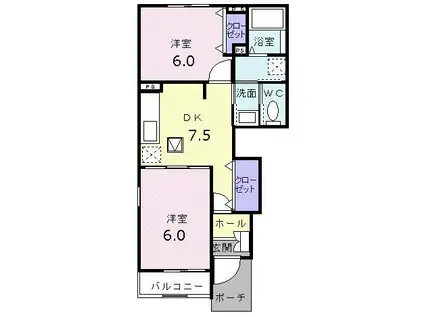 カーサフィオーレII(2DK/1階)の間取り写真