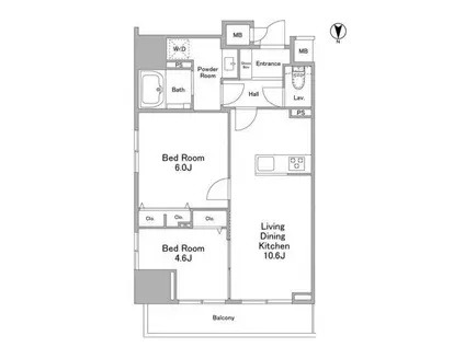 リバーレ浅草ウエスト(2LDK/9階)の間取り写真