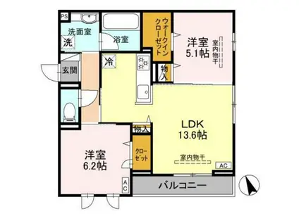 WISTERIA寺家(2LDK/3階)の間取り写真