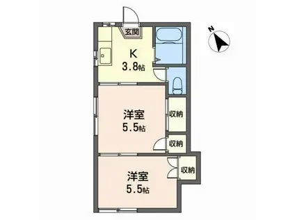 ルネカツヤマ(2K/1階)の間取り写真