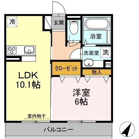 コンフィデンスK.S合志(1LDK/2階)の間取り写真