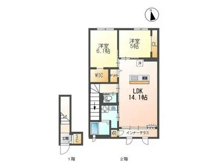 クラポティ新涯(2LDK/2階)の間取り写真