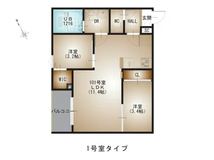 REGALESTーF 東観音(2LDK/2階)の間取り写真