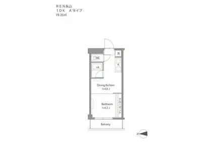 REN永山(1DK/3階)の間取り写真