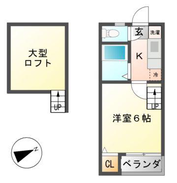 オークヴィラ黒川(1K/2階)の間取り写真