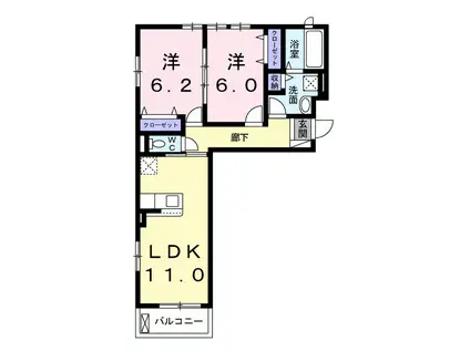 シャルール メゾン2(2LDK/1階)の間取り写真